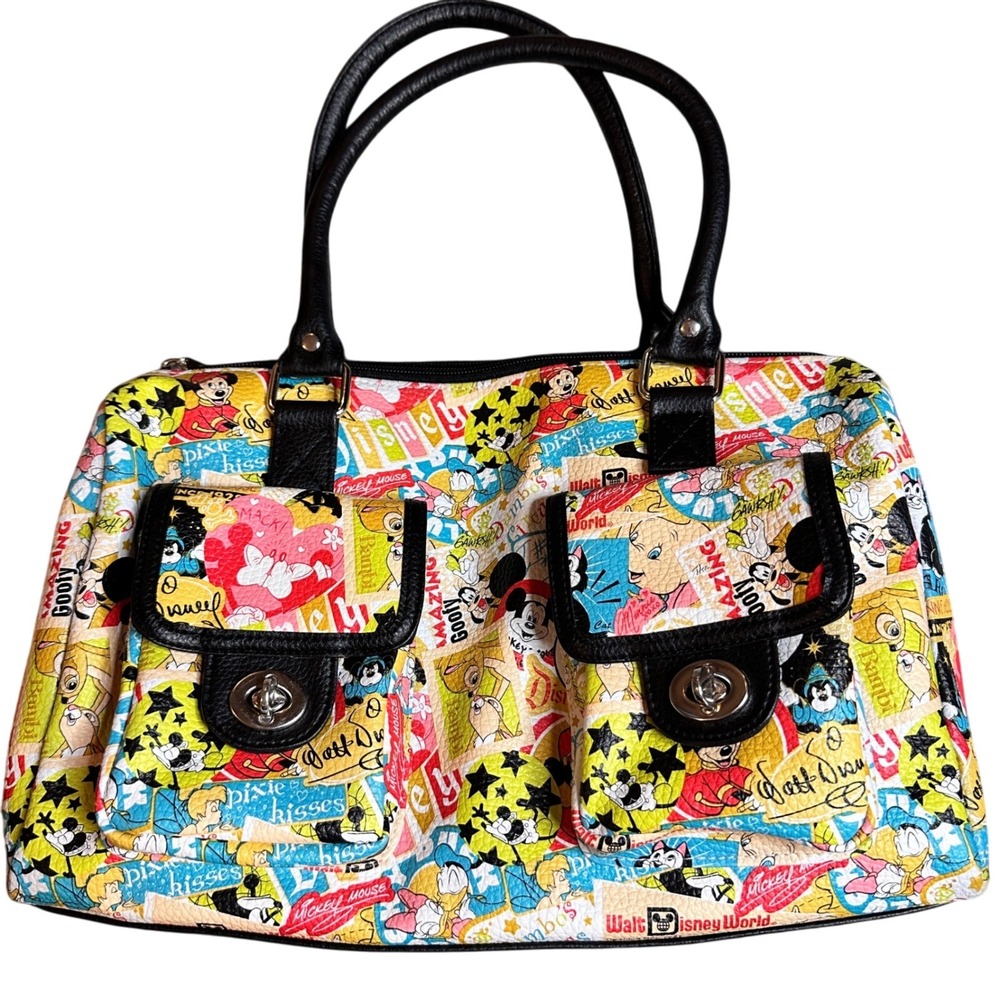 Vtg Walt Disney World Comic Collage Satchel Purse Retro‎ Disney Parks